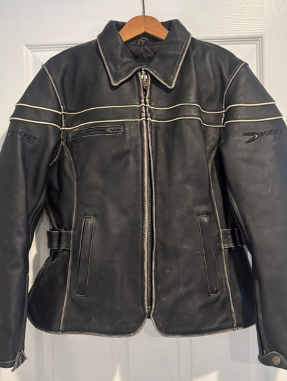 Joe Rocket Genuine Leather Motorcycle Jacket Womens Large Armored Pockets Black.